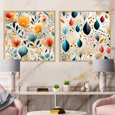 Botanical Pastel Color Flowers Composition III - Abstract Botanicals Square Collage Set Of 2