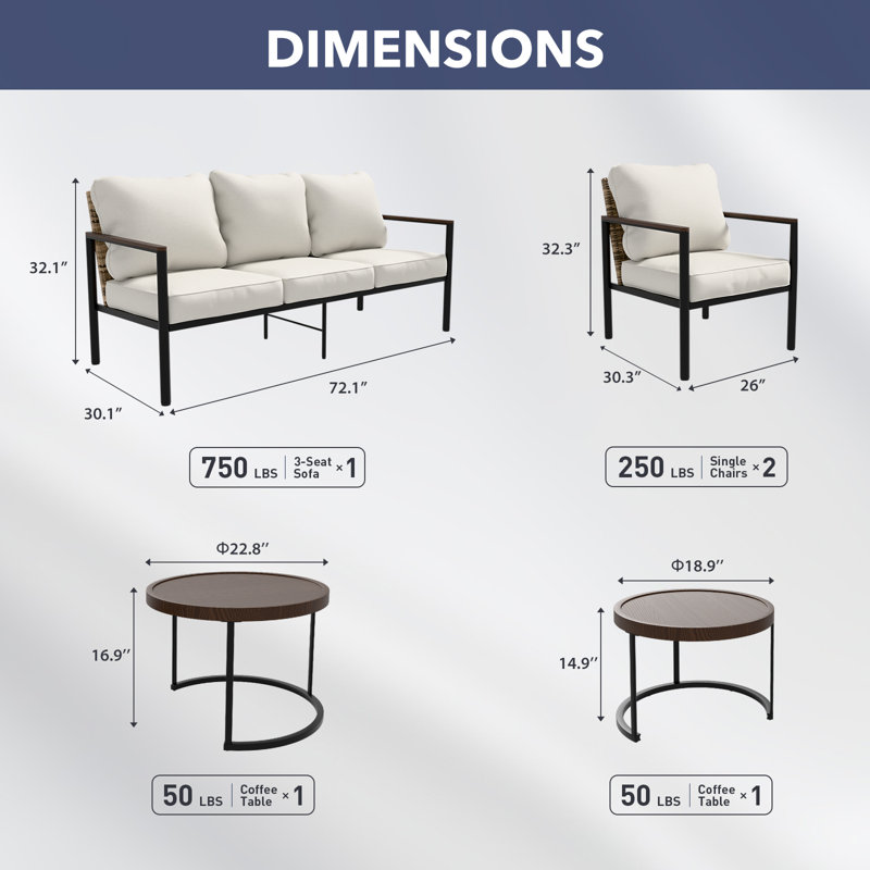 5 - Person Outdoor Seating Group with Coffe Table and Ottoman, No, Beige