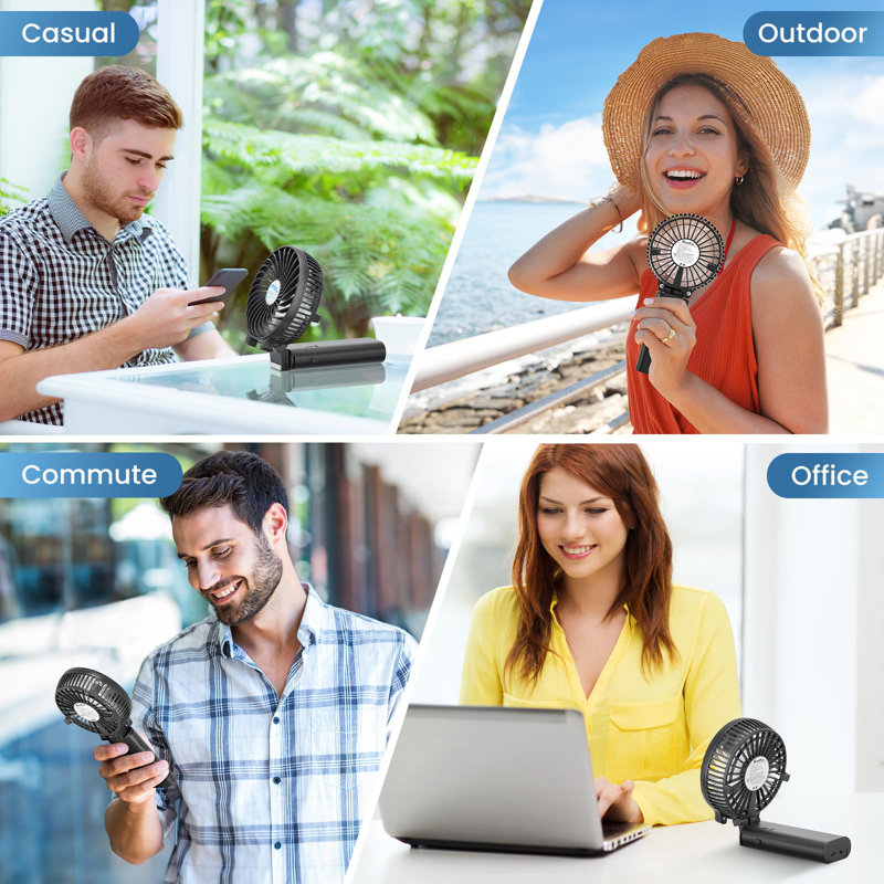 5200mAh Black and Transparent Portable Handheld Fan with Rechargeable Battery