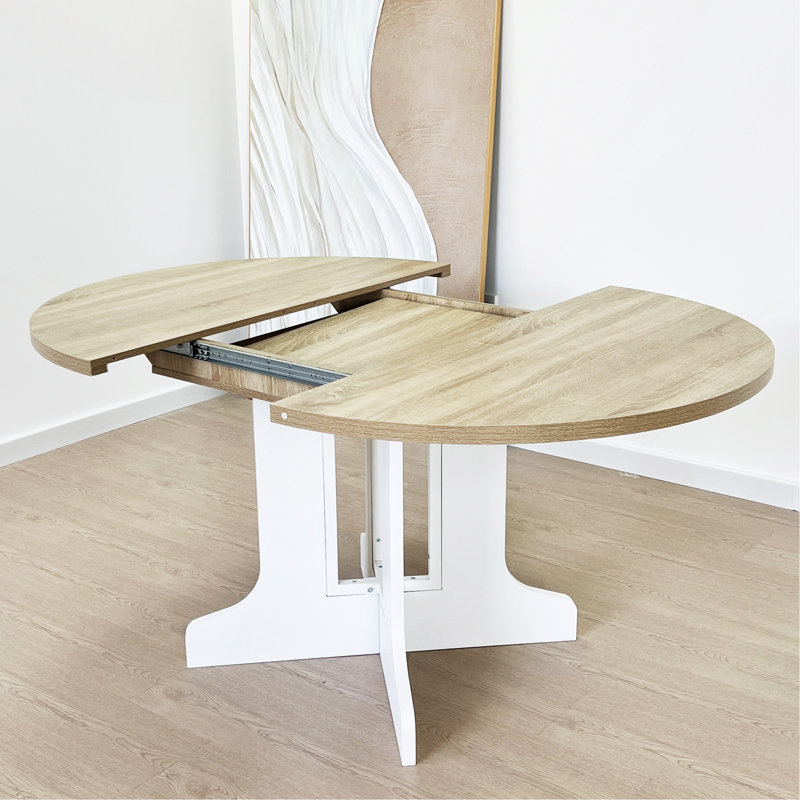 Farmhouse Expandable Dining Table - Oval Tabletop with Removable Leaf, Trestle X-Shaped Base for Kitchen, Natural, White