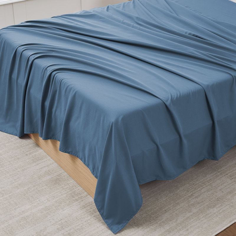 Single Flat/Top Sheet Only, Ultra Soft Double Brushed Microfiber, Full / Double Flat Sheet, Denim