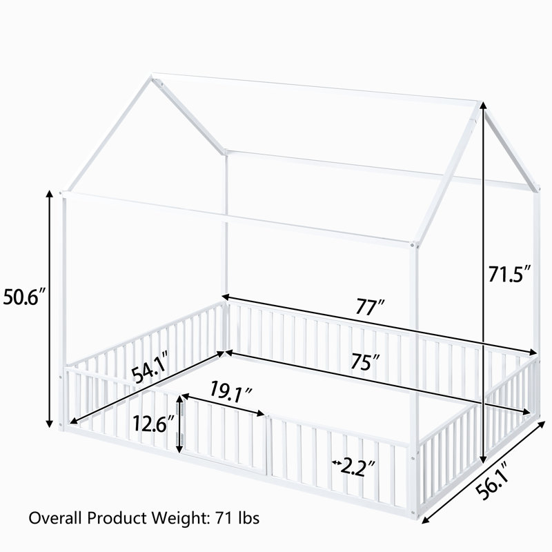 Metal House-Shaped Canopy Bed, White, Full