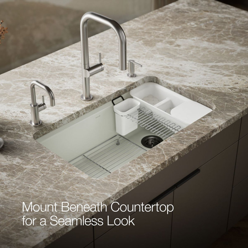 Riverby 33" x 22" x 9-5/8" Under-Mount Single-Bowl Kitchen Sink with Accessories, Dune