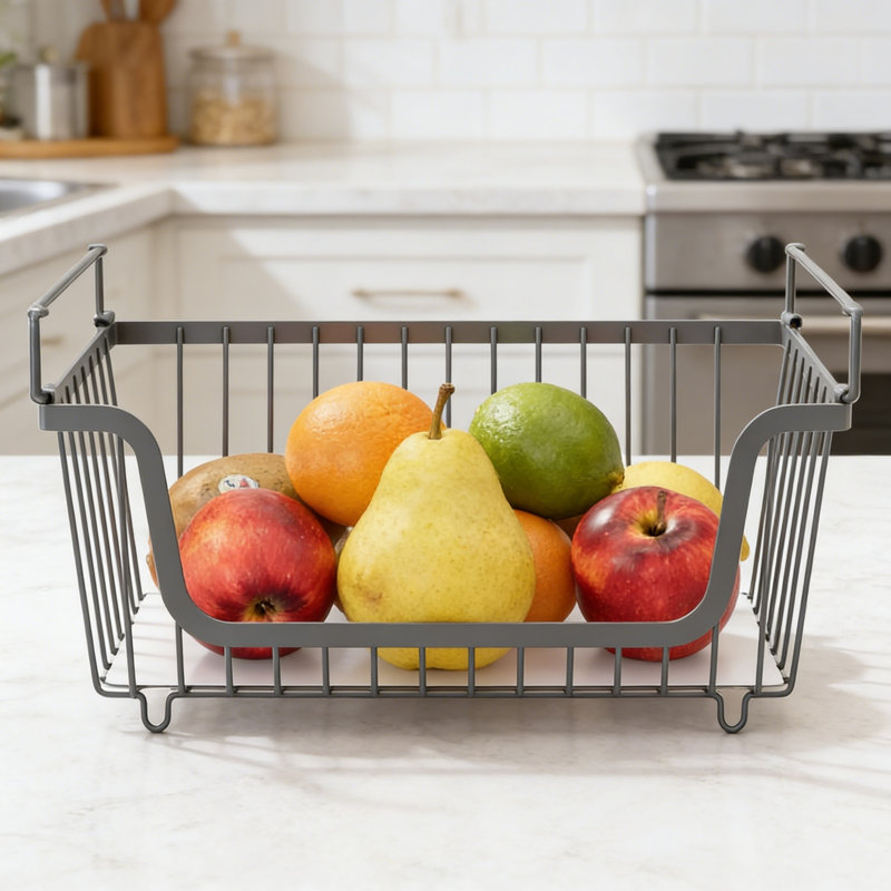 4 paniers grillagés empilables, organisateurs de garde-manger et rangement, panier de fruits et légumes pour le comptoir, bacs de rangement en métal pour la cuisine, gris