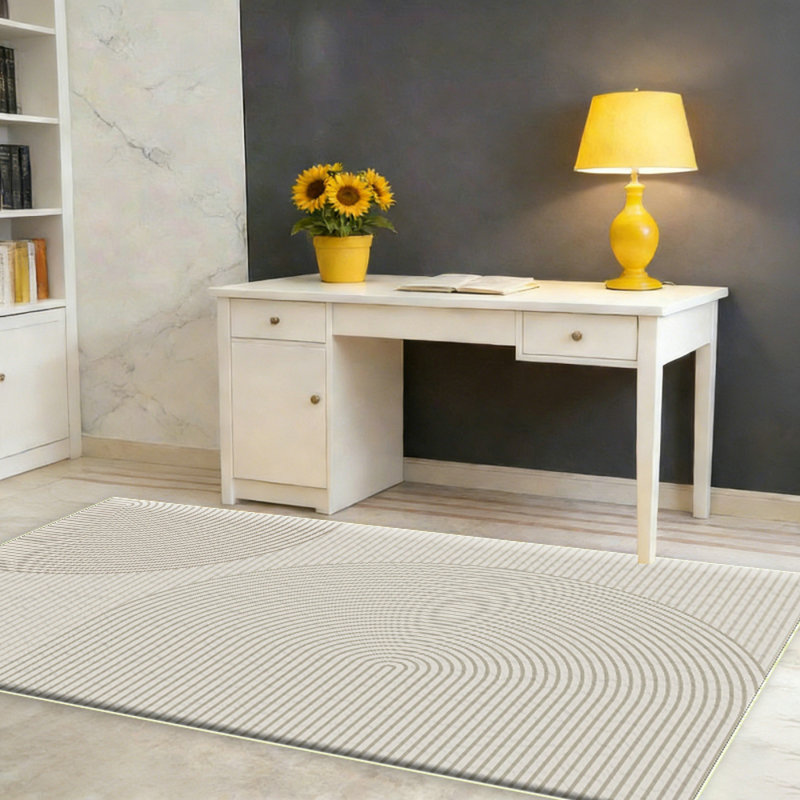 Art Deco Striped Arches Indoor Area Rug Beige/Cream, Ariana MidCentury High-Low Two-Tone for Living Room, Bedroom, Kitchen, Easy-Cleaning, Pet-Friendly, Non-Shedding