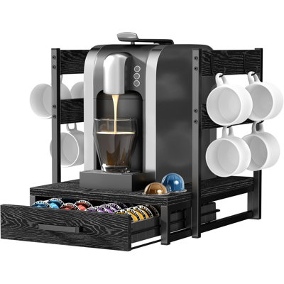 Support à dosettes compatible avec Nespresso, taille 28 grandes / 56 petites | Organisateur de tiroir à café avec porte-gobelet, porte-dosette Vertuo, noir