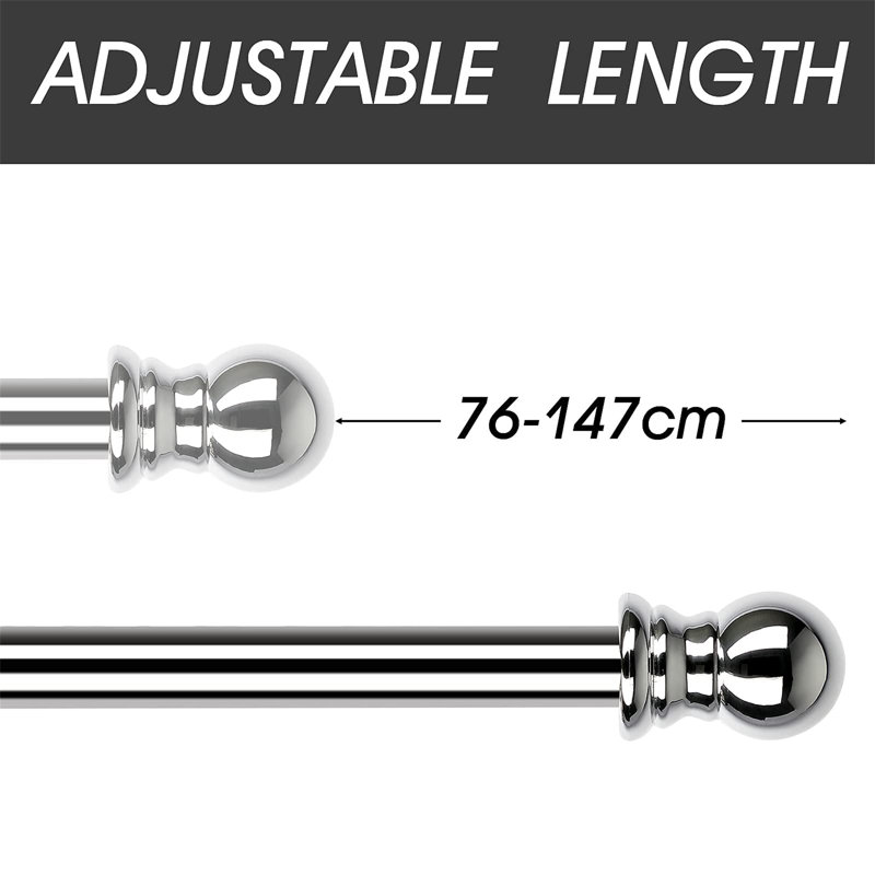 Tod Silver Stainless Steel Adjustable Single Curtain Pole, 192cm W x 3cm D