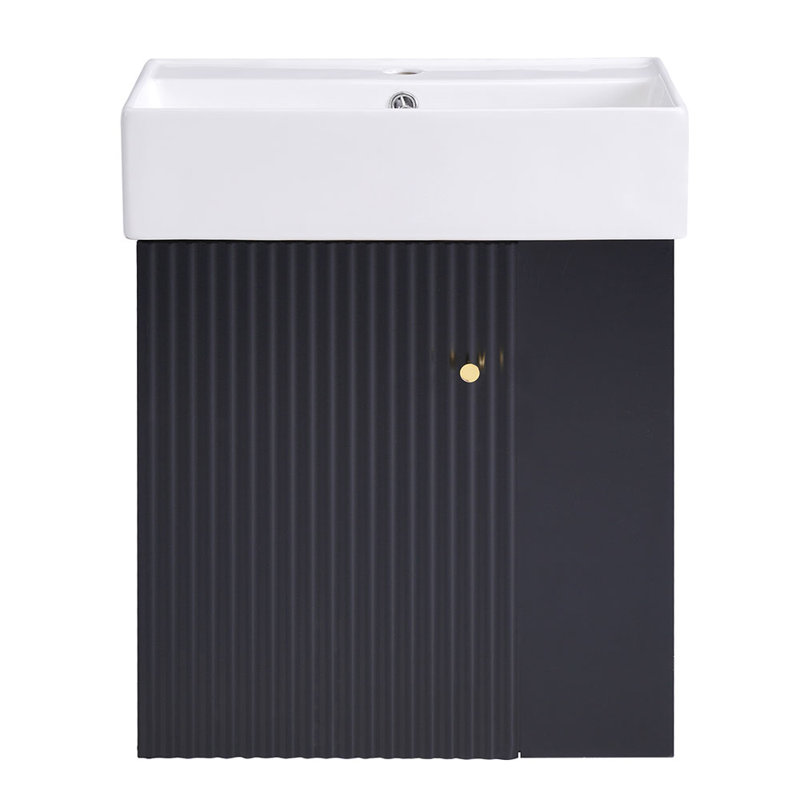Meuble-lavabo flottant moderne avec lavabo en céramique parfait pour les petites salles de bain, Noir, noir, noir, noir