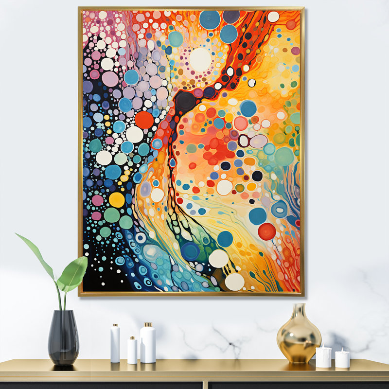 «Colorful Ink River Microscopic Fantasia 3 - Abstract Shapes», art mural, Cadre flottant doré, H 32 po x l 24 po