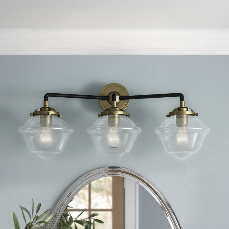 Éclairage pour salle de bain 3 lumières Baptiste, Incandescent, Transparent, Laiton antique noir