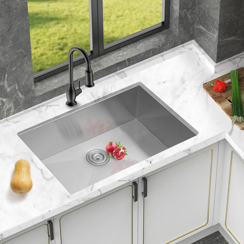 16 Gauge 28 Inch Undermount Kitchen Sink, 9 Deep Single Bowl, Brushed Nickel Finish, Drain Assembly, - Condensation Coating, Easy Drainage, Smooth Surface, Noise Reduction Bowl Deep, Nickel, X Shaped