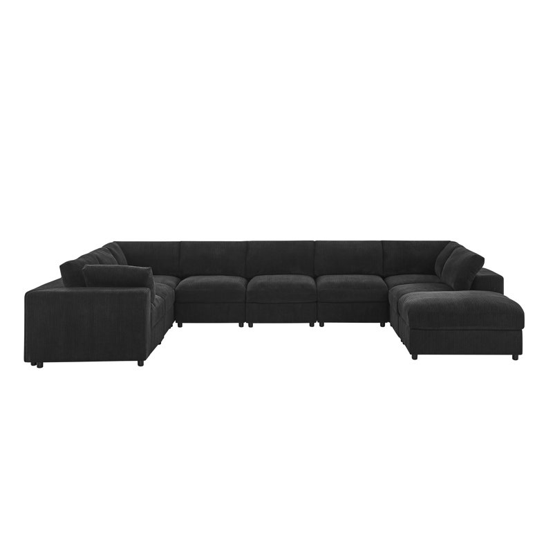 Combewarington Corduroy Upholstered Modular Sectional, Black Corduroy