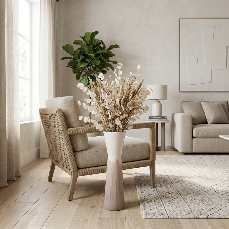 Vase en grès de style contemporain Richarson, H 24 po x l 7 po x P 7 po, Brun / Beige