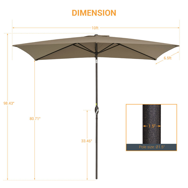 Parasol de marché rectangulaire 120 po x 78 po Dorace, Taupe