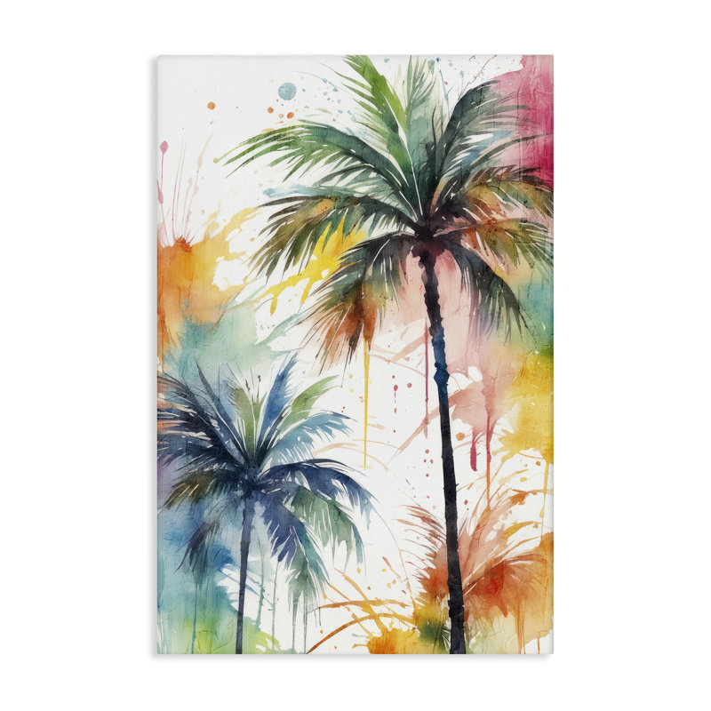 "Splashed Palm Trees", art mural sur toile par Kim Allen, H 24 po x l 16 po