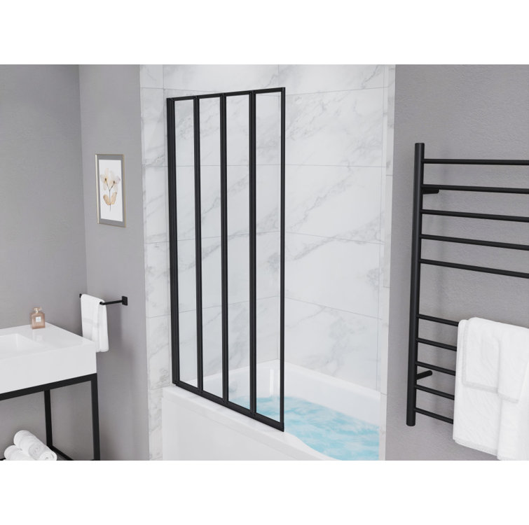 ANZZI Accordion-Style 56-in. x 33-in. Reversible Design 4-Panel Bathtub Shower Door with Frame and Hardware