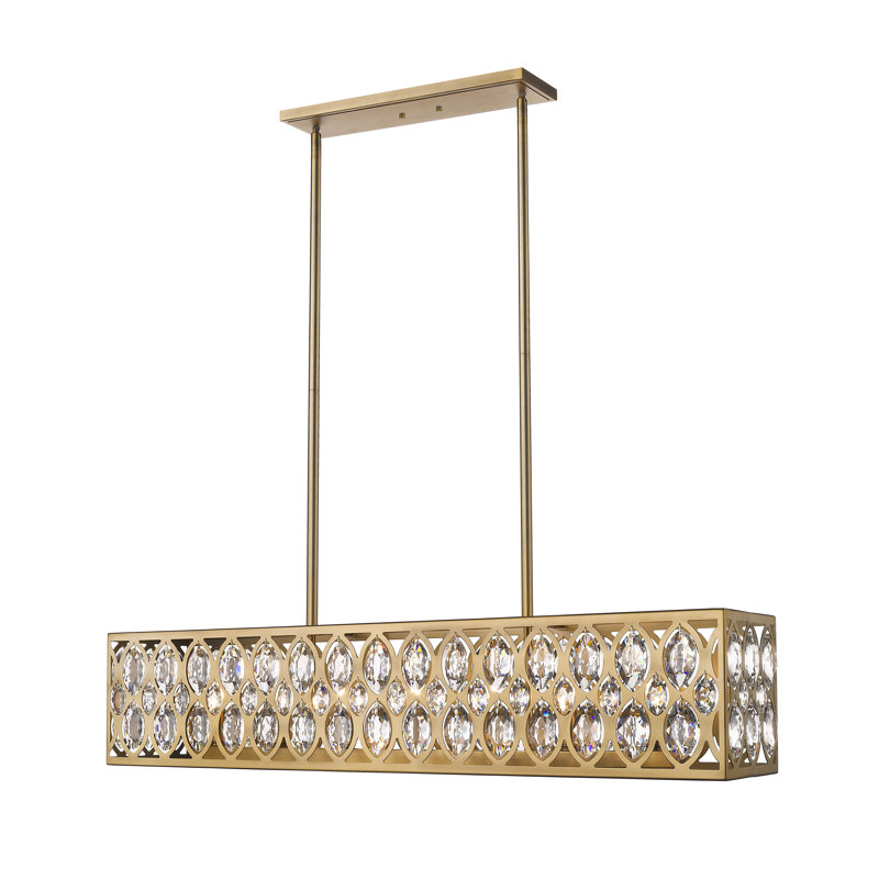 Lustre rectangulaire unique à 7 lumières Delphina, Laiton antique, H 9 po x l 43,5 po x P 9,25 po
