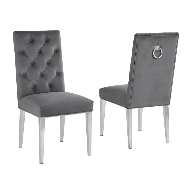 Carnahan Button Tufted Parsons Chair, Silver, Dark Gray