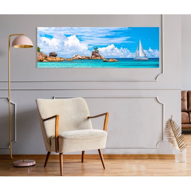 Sailboat At La Digue, Seychelles by Pangea Images - Wrapped Canvas Print, 35cm H x 100cm W x 4cm D