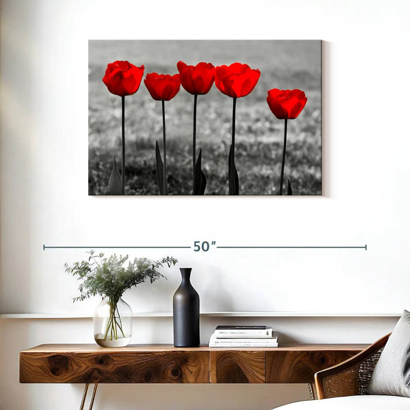 Harnek Five Red Tulips, 24" H x 36" W