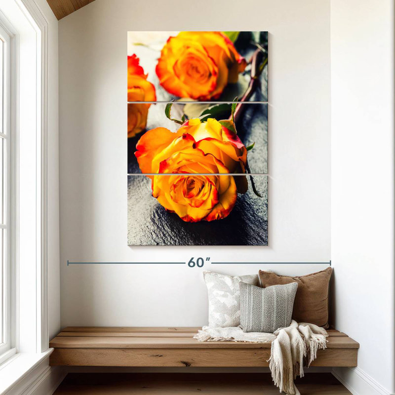 Roses orange vif, H 50 po x l 32 po