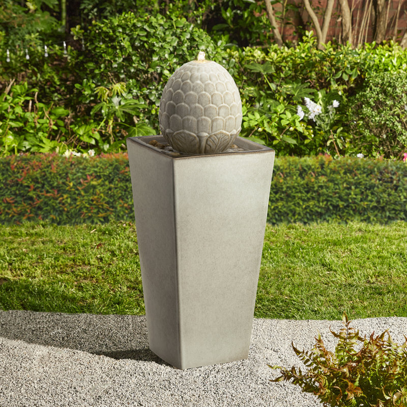 Ferrigno Weather Resistant Floor Fountain with Light, Beige