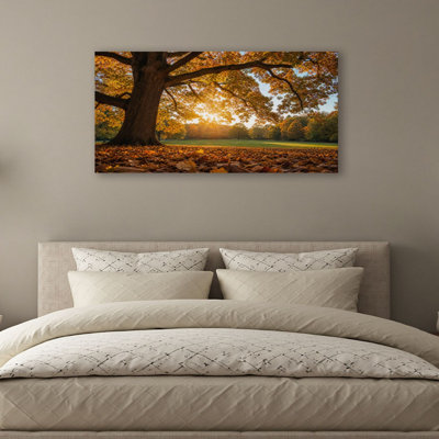 Canvas Wall Art Majestic oak tree autumn sunset Wall Decor for Living Room Bathroom Bedroom Office 20"H x 40"W Art Paintings, Ready to Hang