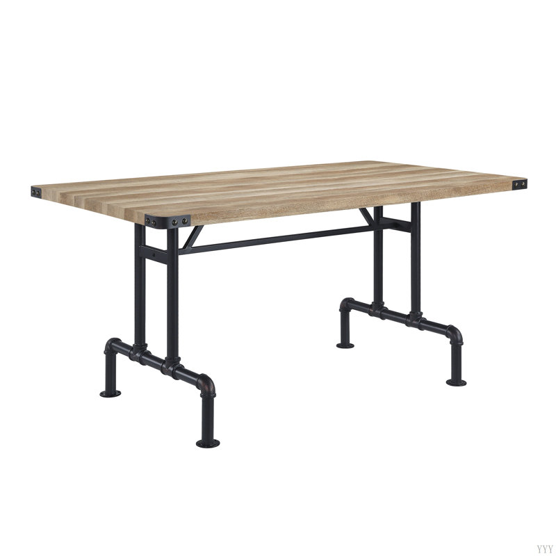 Table de salle à manger chêne et sable noir avec pieds en métal