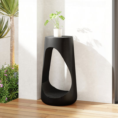 Table d'appoint d'extérieur, table de bout à conception creuse, table de tabouret de jardin de patio, table d'appoint décorative pour terrasse de balcon de plage, béton léger, texture semblable au bois, couleur noire
