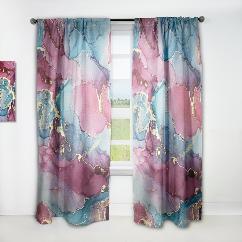 Bleu et mauve, luxe, abstrait, fluide, art, neuvième, rideau moderne, velours obscurcissant - 1 panneau, L 52 po x L 120 po