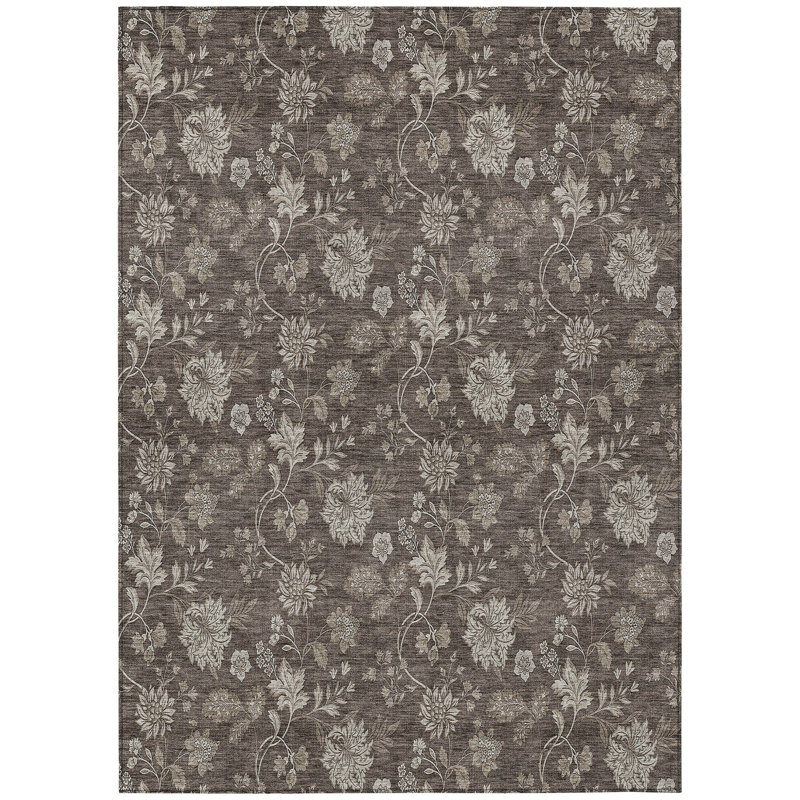 Tapis extérieur lavable floral beige et taupe 3 pi x 5 pi chocolat