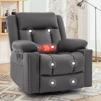Fauteuil inclinable, fauteuil inclinable berçant avec chaleur et massage pour le salon, fauteuil inclinable pivotant à 360 ° avec ports USB, poches latérales