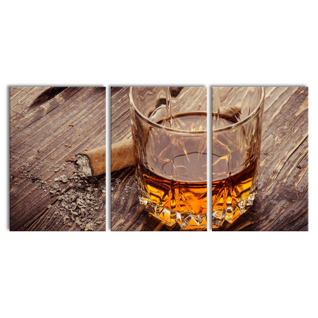 3-tlg. Leinwandbilder-Set Whisky mit Zigarre