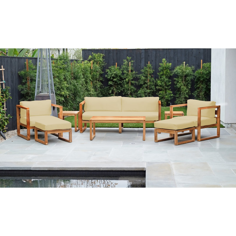 Ensemble de conversation canapé en teck 8 pièces Venice, Beige antique
