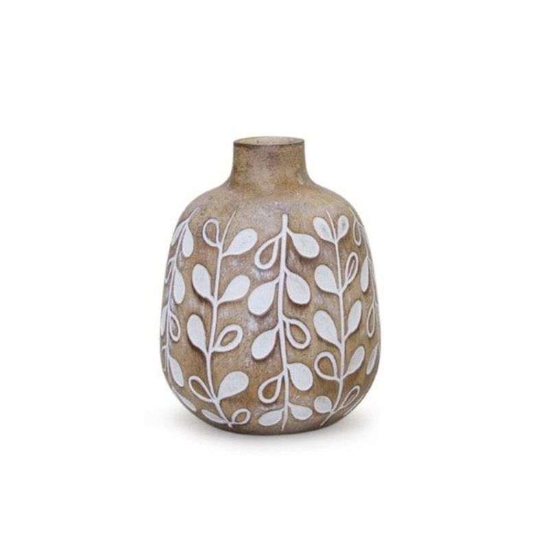 Ensemble de trois vases de table ronds en polyrésine brun et blanc 9 po