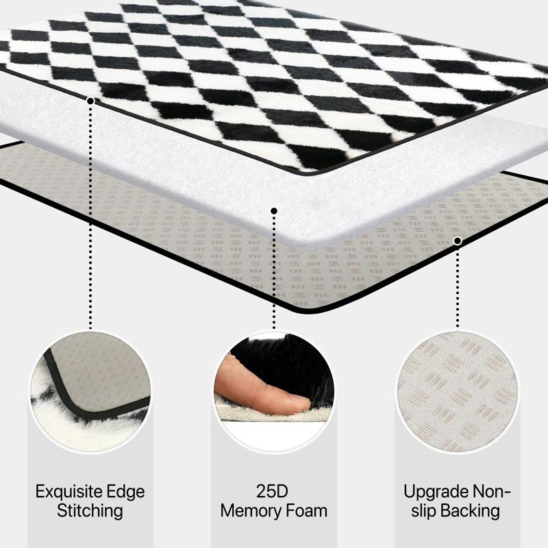 Plaid Machine Printed Area Rug, Rectangle 150 x 210 cm, Black/White