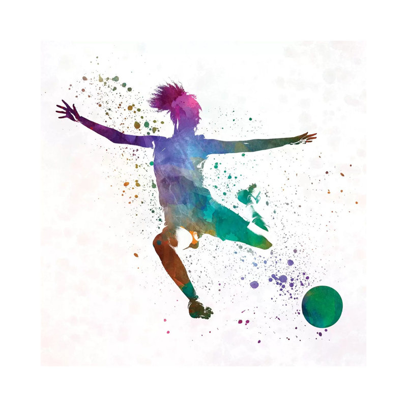 Woman Soccer Player 03 by Paul Rommer - Painting on Canvas, 30.48 cm H x 30.48 cm W, Wrapped Canvas