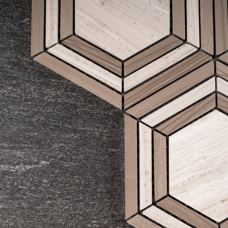 Interspace 10.63 in. x 12.01 in. Hexagon Polished Marble Mosaic Tile, Beige