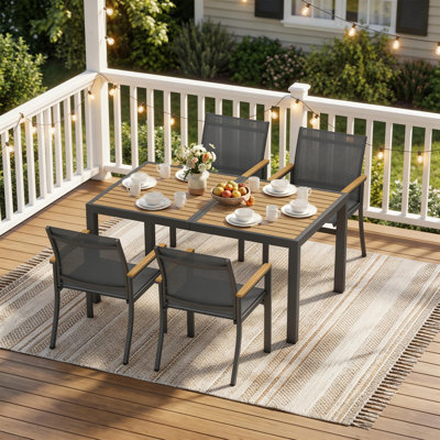Ensemble de salle à manger 5 pièces pour l'extérieur, table et chaises d'extérieur pour 4 personnes avec plateau rectangulaire en HDPS et cadre tout en aluminium résistant aux intempéries, ensemble de salle à manger de patio toutes saisons pour cour, terrasse et jardin