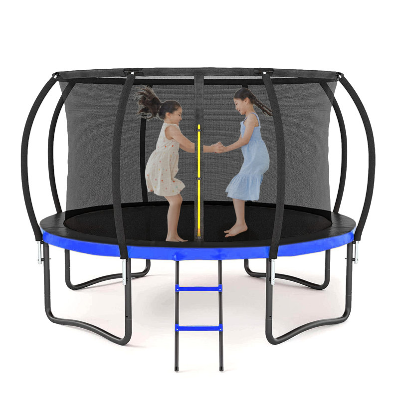 Grand trampoline d'extérieur avec filet de sécurité intérieur, échelle, rembourrage en PVC pour enfants