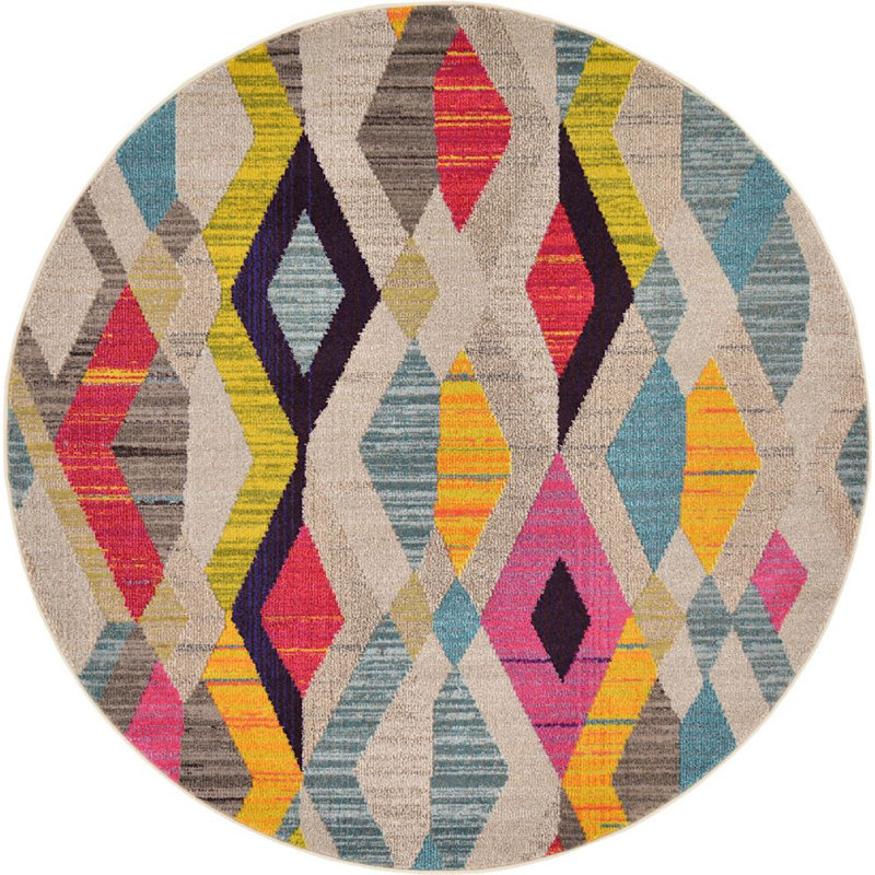 Tapis à motif géométrique gris Beverley, Rond 6 pi
