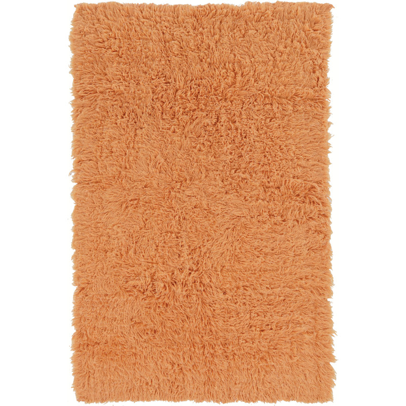 Alamin Flokati Wool Shag Hand Loomed Orange Sherbet Rug, Rectangle 2' x 3'