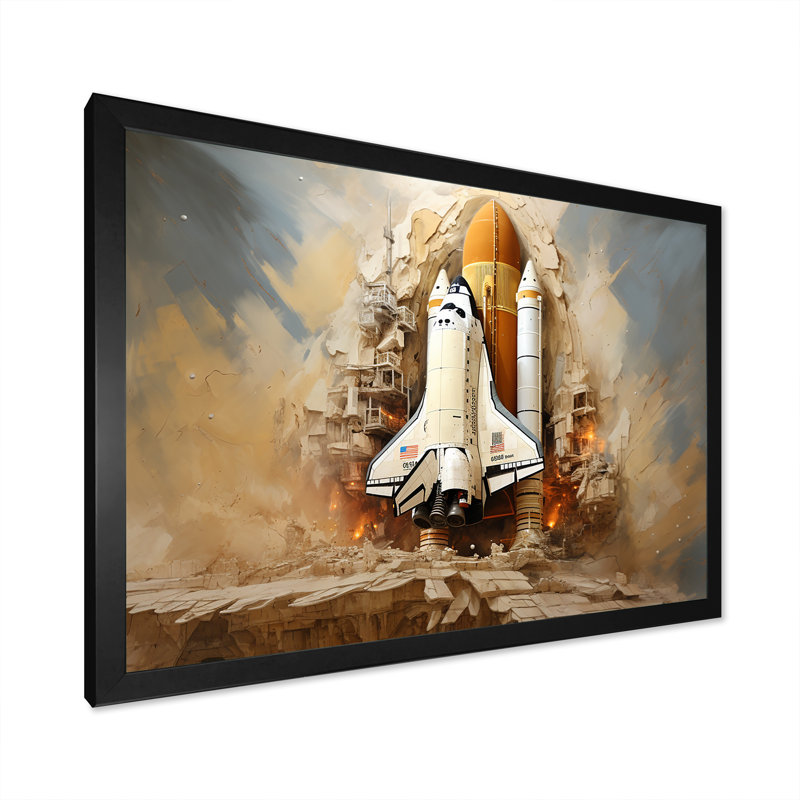 «Abstract Navette spatiale» sur toile, Cadre simple noir, H 34 po x l 44 po x P 1,5 po