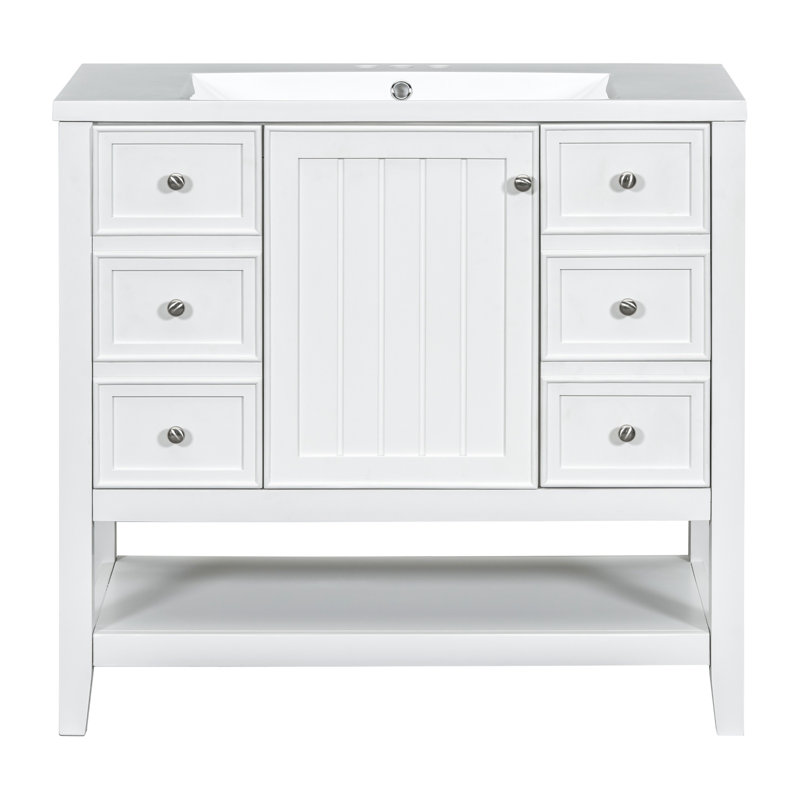 Charmant meuble-lavabo avec rangement polyvalent et design élégant pour une expérience de salle de bain améliorée., Blanc