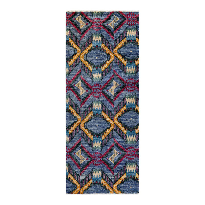 Tapis unique noué à la main Rochele - bleu