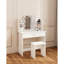 Table de coiffeuse avec un tiroir, miroir réglable, amplement de tablettes ouvertes, tabouret confortable, design moderne, blanc antique, panneau de particules +, table de miroir avec tiroir d'une hauteur de 50,66 po, rangement élégant assorti