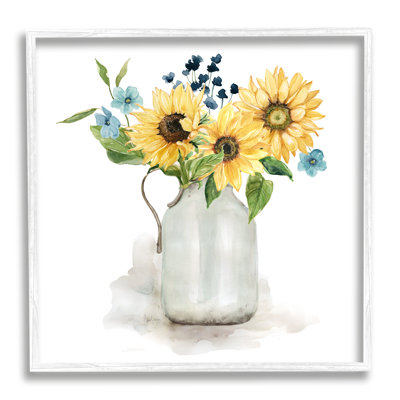 «Summery Flower Blossoms Arranged Country Jug WaterColoured Détail» par Livi Finn - cadre flottant, impression sur toile