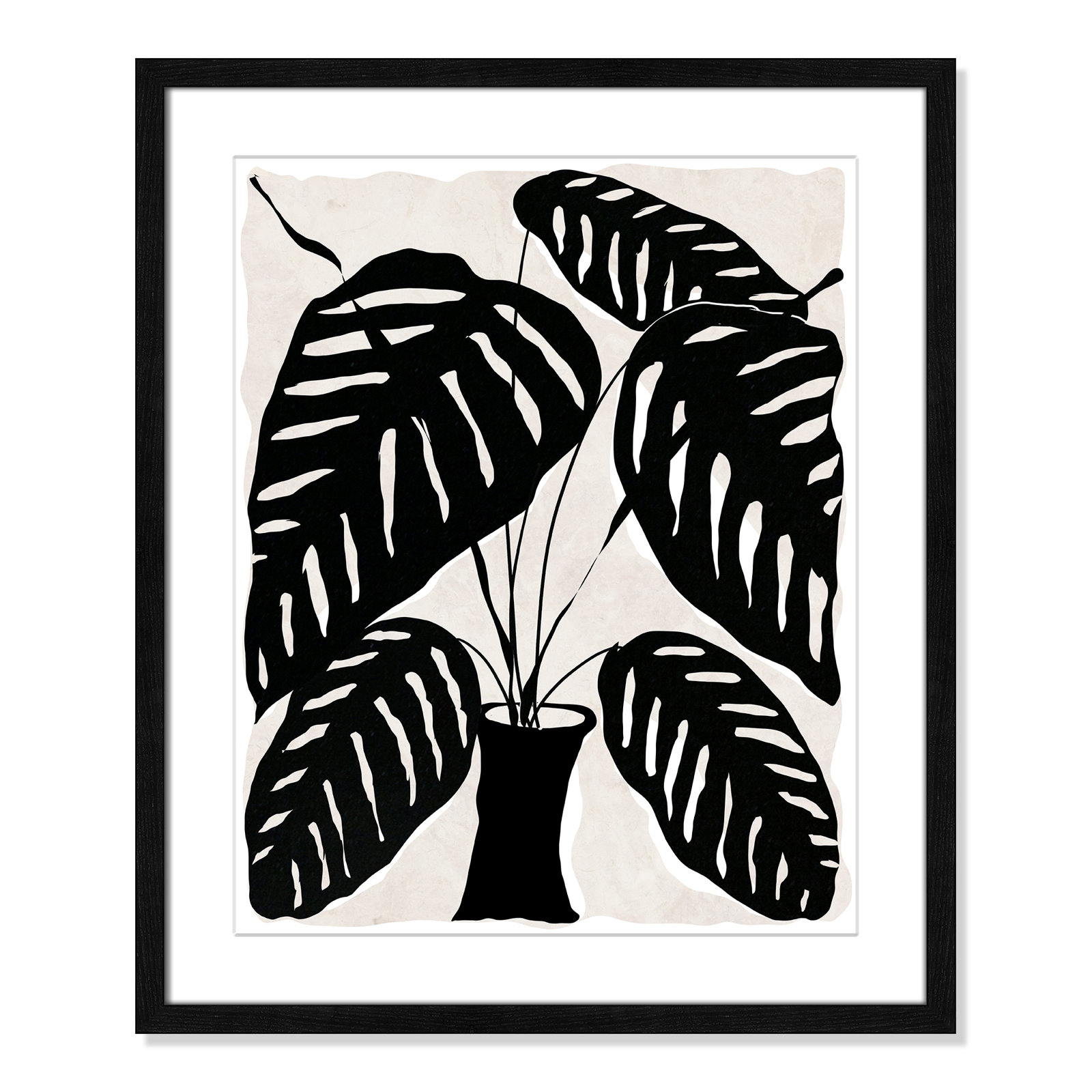 Black and White Potted Plant I Print, 25.5" H x 21.5" W x 0.75" D, Black Framed