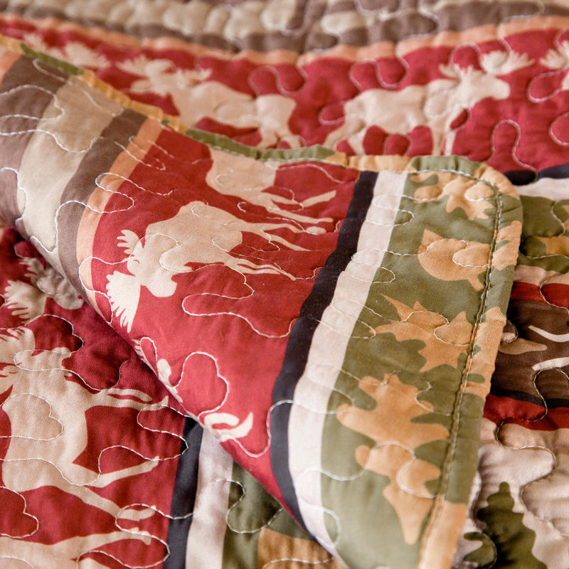 Rustic Brown and Red Microfiber Full Quilt Set