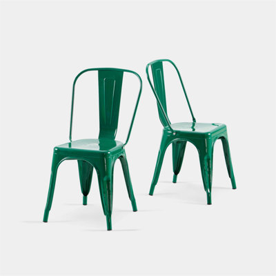 Ensemble de 2 chaises de salle à manger industrielles en métal ultrabrillant avec une hauteur de siège de 18 pouces, conception empilable et durable pour une utilisation intérieure et extérieure